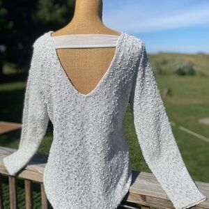 Jennifer Lopez Women’s Cream Sequin Boucle Textured Long Sleeve Top Sz. XL